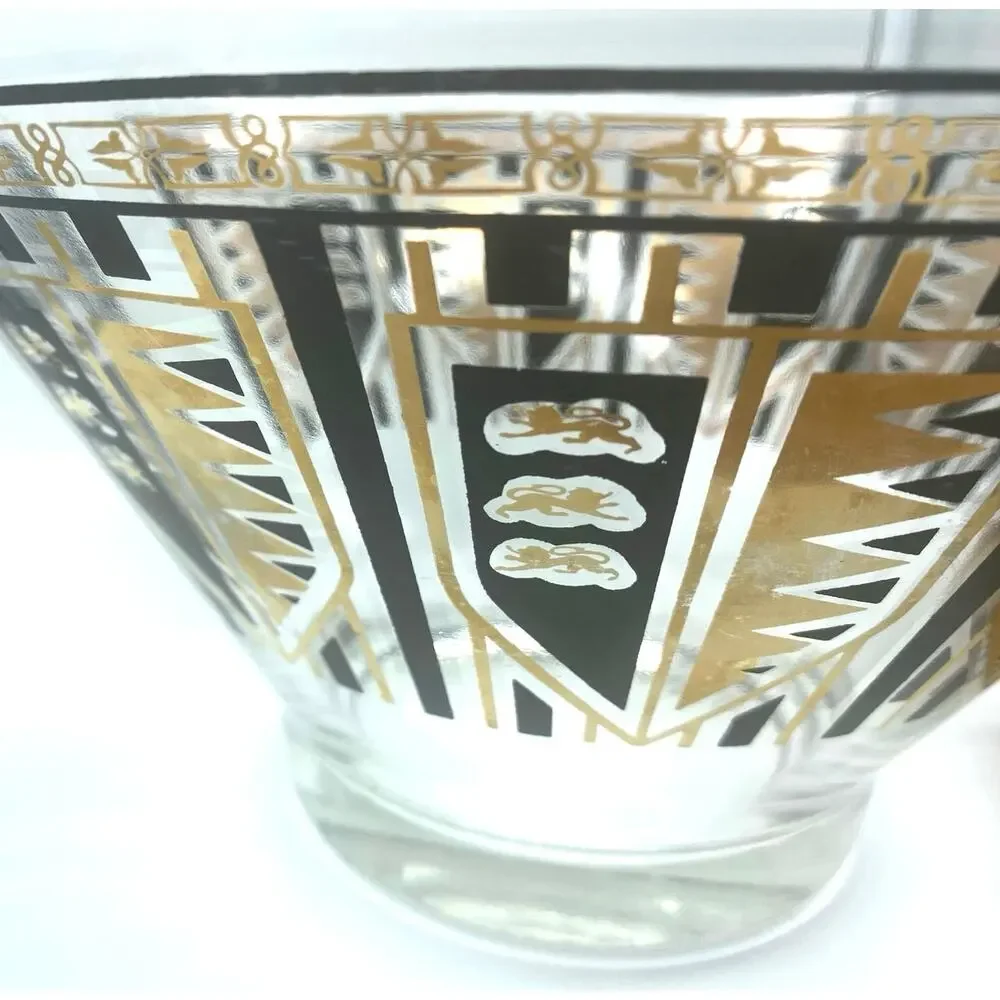 Vintage Libby Chip Salad‎ Serving BOWL Barware Gold Black Glass 10.5